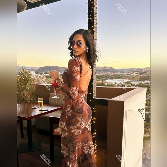 NWT ZARA PRINTED TULLEβDRESS Brown Winter Floral - Picture 5 of 12